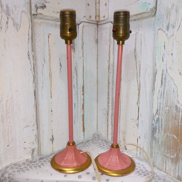Pair of Pink & Gold Vintage Lamps - Picture 1 of 6